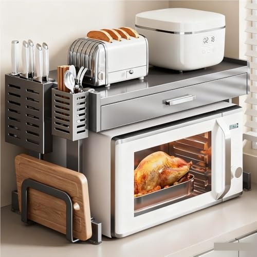 🏠 Space-Saving Microwave & Kitchen Organizer 🥘✨ – Maximize Your Countertop Space!