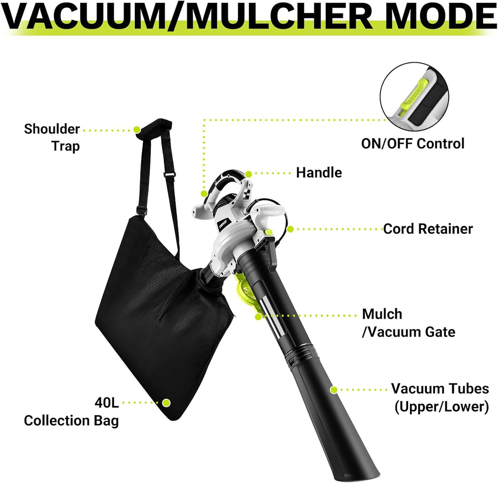 🍂💨 Powerful 3-in-1 Electric Leaf Blower, Vacuum & Mulcher – Keep Your Yard Clean Effortlessly! 💨🍂